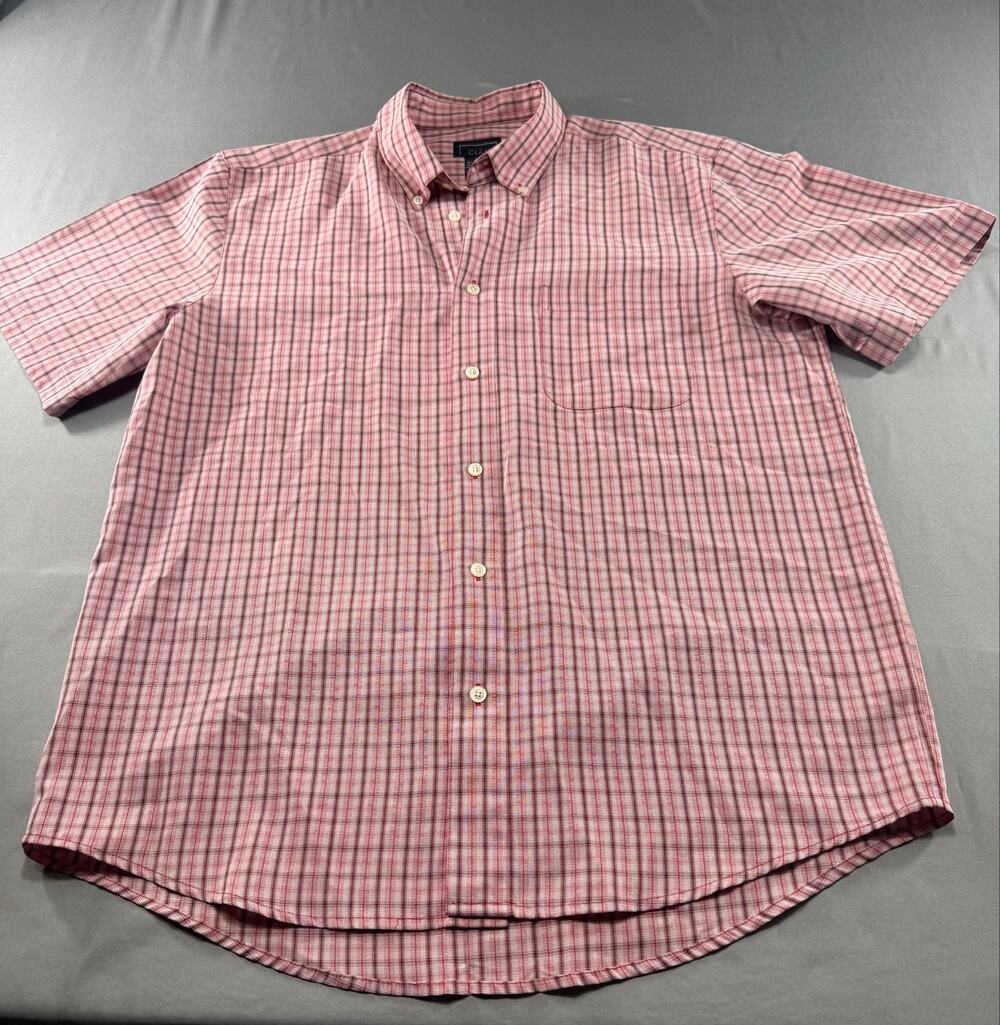 Cezani Men’s Large Button Front Shirt Red Plaid Short Sleeve Modal Blend Casual